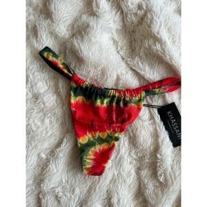 Khassani Women's Red Green Tie Dye Thong High Leg Bikini Bottom Size S